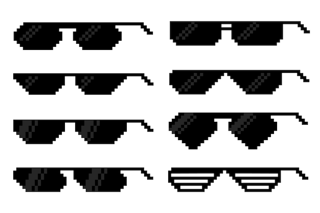 Vector glasses in pixel art style. a set of accessories for  vision.