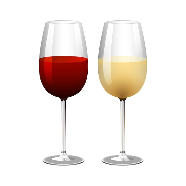 Vector glasses of red and white wine