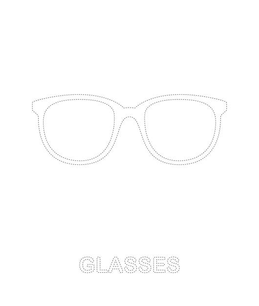 Vector glasses tracing worksheet for kids