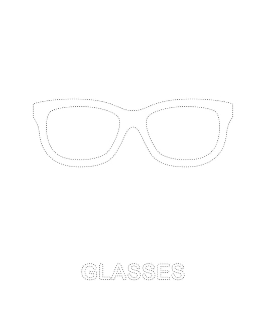 Vector glasses tracing worksheet for kids