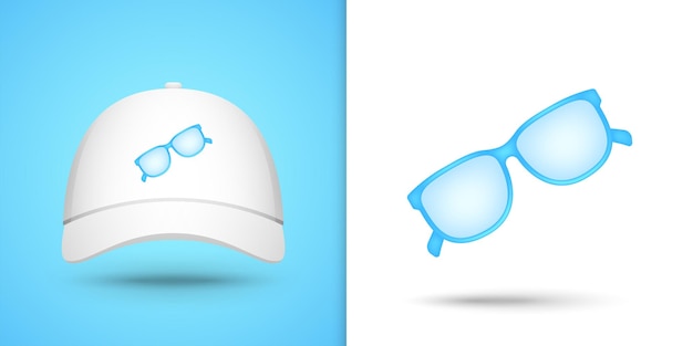 Glasses on white baseball cap Vector illustration