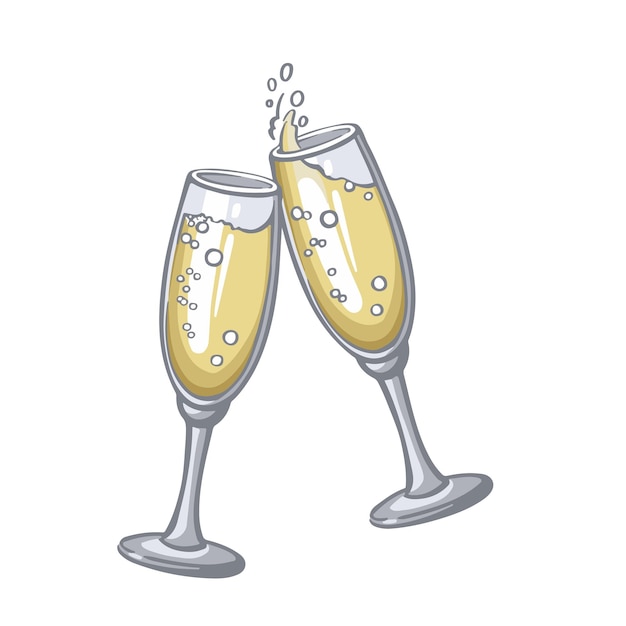 Vector glasses with sparkling wine champagne illustration