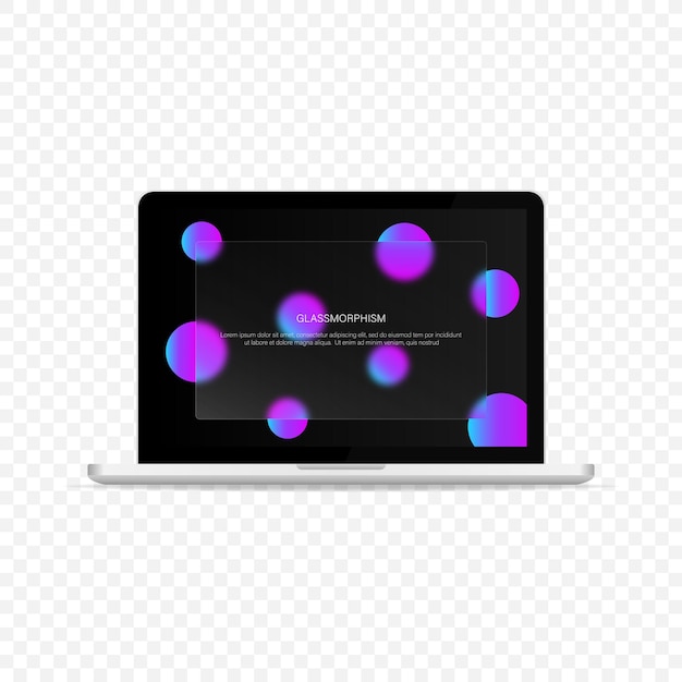 Vector glassmorphism futuristic banner template in laptop. design template. poster, banner, template in glassmorphism style . laptop mockup. minimal banner mockup. vector graphic. eps 10