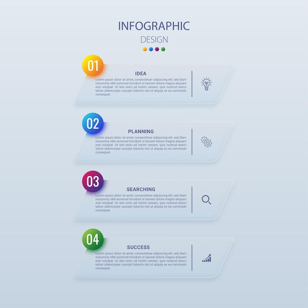 Glassmorphism Infographic Template 4 steps