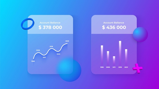 Концепция инфографических диаграмм Glassmorphism с 3d геометрическими фигурами Эффект матового стекла