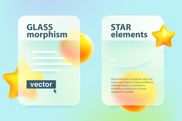 벡터 별과 구체가 있는 glassmorphism infographics 차트 개념