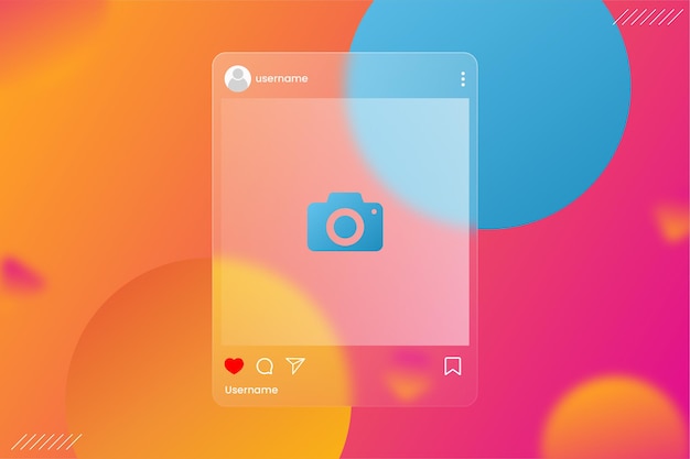 Instagram di glassmorphism e modello di post sui social media, mockup vettoriale