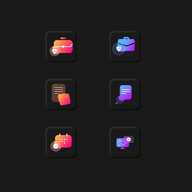 Glassmorphism office icon pack