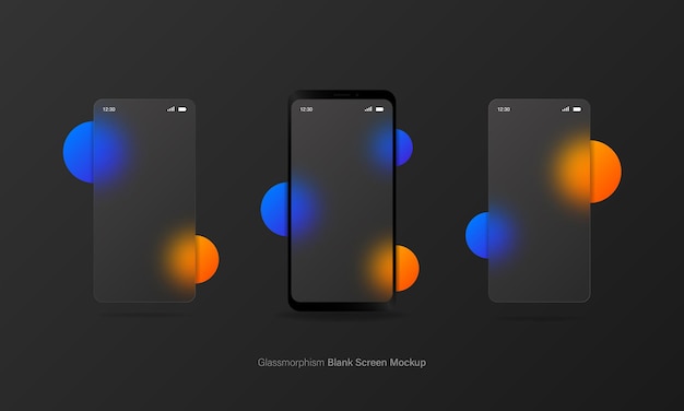 Glassmorphismスマートフォンの空白の画面の透明なガラスプレートとモバイルアプリのUI