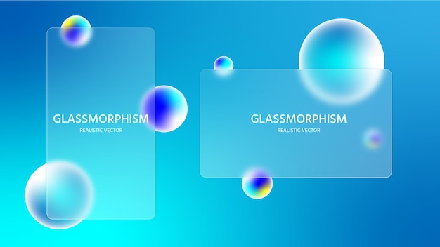 Glassmorphism-stijleffect met set transparante glasplaten, portret en landschap