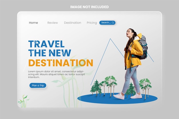 Vector glassmorphism travel web landing page