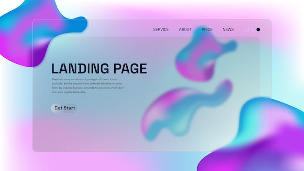 Vettore glassmorphism ui template pagina di destinazione del sito web con stile di sovrapposizione in vetro illustrazione vettoriale eps 10