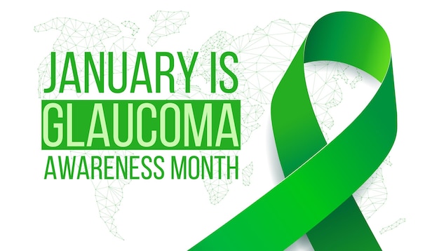 Concetto di mese di sensibilizzazione sul glaucoma. banner con consapevolezza del nastro verde e testo.