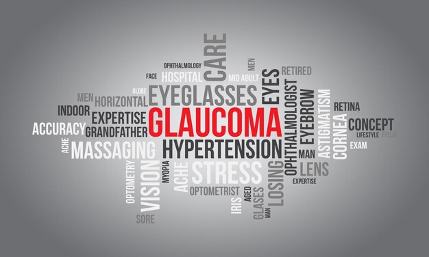 Glaucoma world cloud background consapevolezza della salute concetto di design dell'illustrazione vettoriale