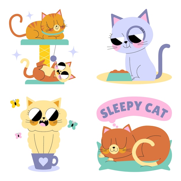 Vector glazed cat stickers collection