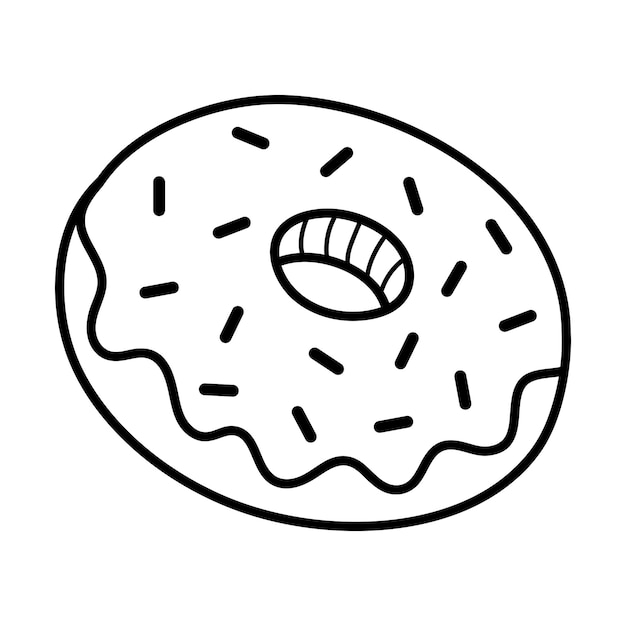 Vector glazed donut with icing and sprinkles fast food linear icon american street food