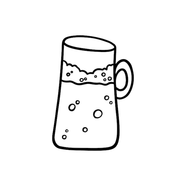Glazen beker met schuim en bier alcoholische drank servies doodle lineaire cartoon kleuren