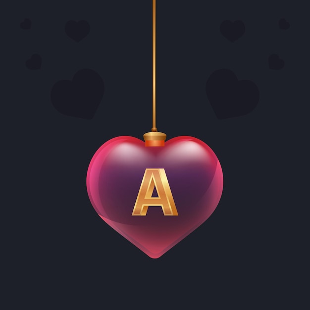 Glazen bol met een gouden 3D letter A erin. Valentijnsdag decoratie-element voor ontwerpbanner, kaart of reclame. Vector