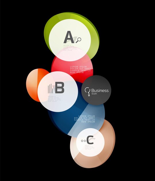 Glazen cirkels op zwarte vector abstracte achtergrond