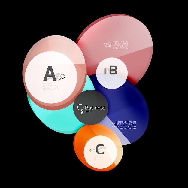 Glazen cirkels op zwarte vector abstracte achtergrond