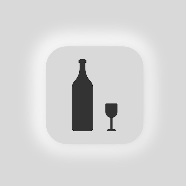 Glazen fles wijn en wijnglas pictogram drank illustratie symbool alcohol vector