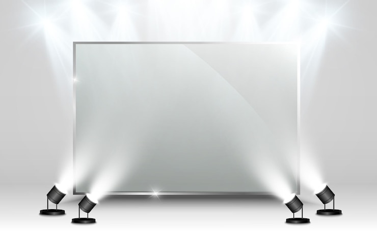 Vector glazen frame verlicht door schijnwerperspresentatieplaats