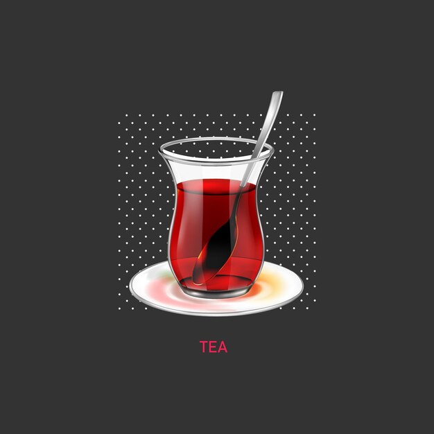 Glazen kop met schotel met zwarte thee vectorillustratie Hete zwarte thee vector