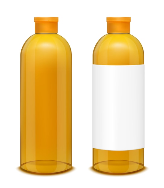 Vector glazen oranje fles voor sapshampoo en water