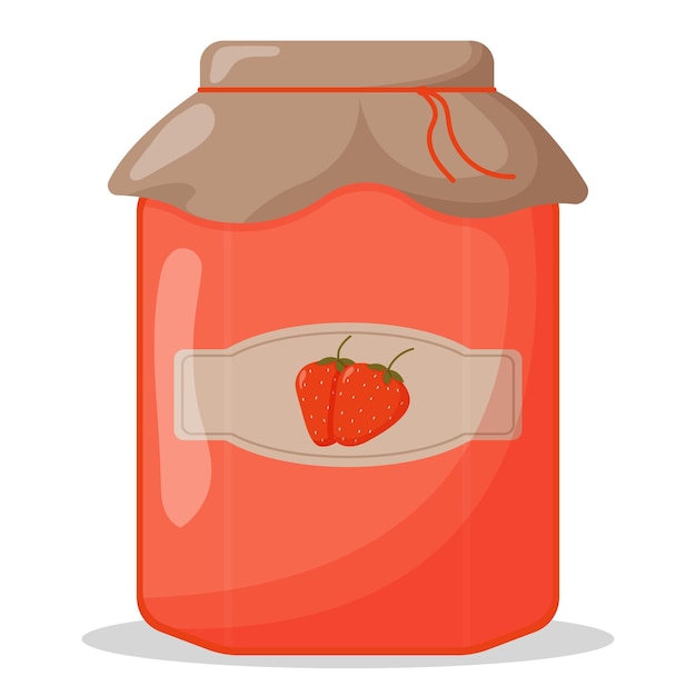 Glazen pot aardbeienjam met gesloten deksel leuke vectorillustratie