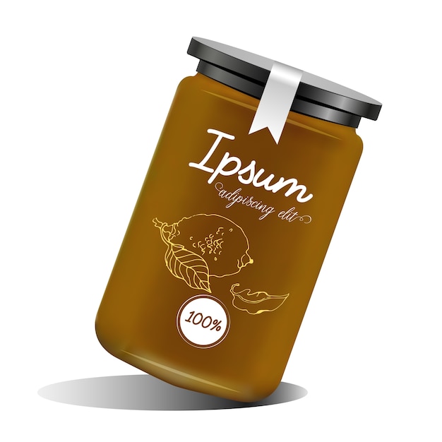 Glazen pot met jam, confituur of honing met labelontwerp