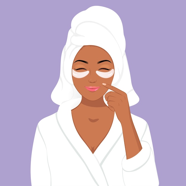 Vector glimlachend afrikaans meisje dat dagelijks gezichtsmasker toepast in badjas skincare nature beauty spa concept