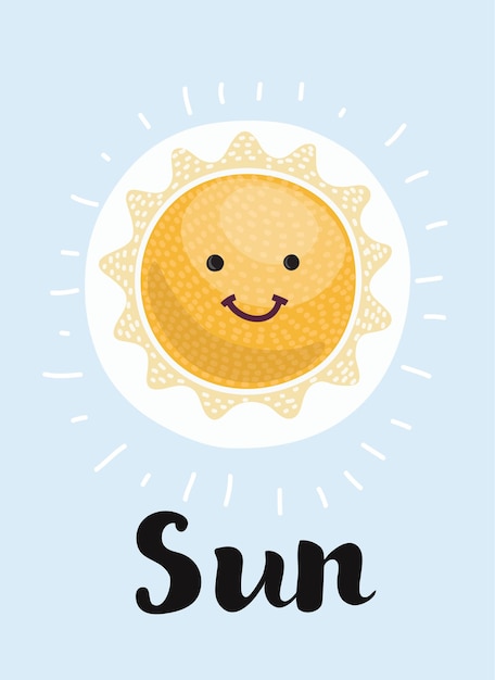 Glimlachend gele eenvoudige zon cartoon mascotte karakter vectorillustratie geïsoleerd op een witte achtergrond