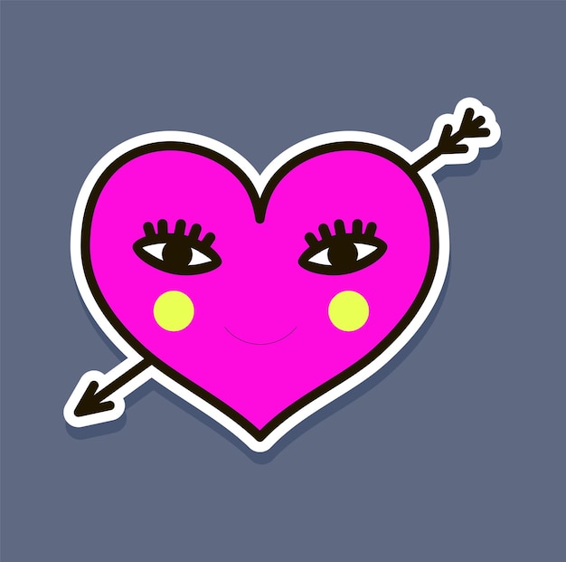 Glimlachend hart Kawaii stijl Geschilderde hartvormige elementen voor Valentijnsdag wenskaart Retro