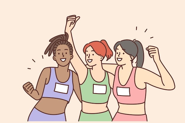 Glimlachend multi-etnisch vrouwelijk team viert sportoverwinning