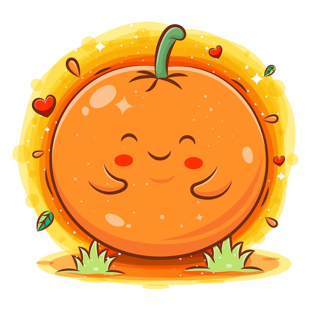 Glimlachend schattig kawaii cartoon van oranje karakter