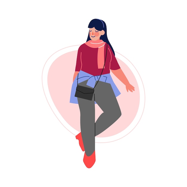 Glimlachende brunette plus size vrouw mooie curvy overgewicht meisje in modieuze kleding lichaam positief concept vector illustratie