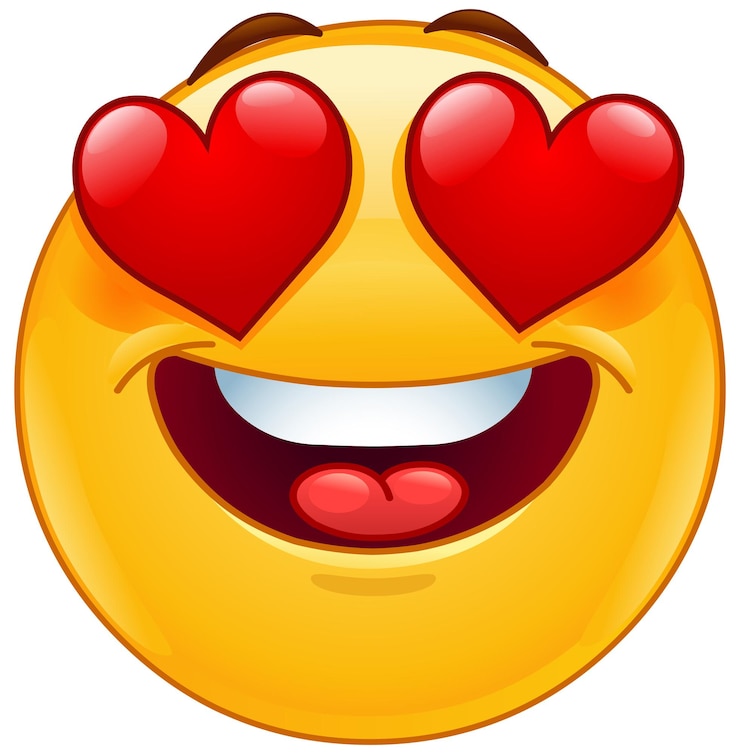 Vector glimlachende emoji emoticon gezicht met hart oogen als uitdrukking van liefde