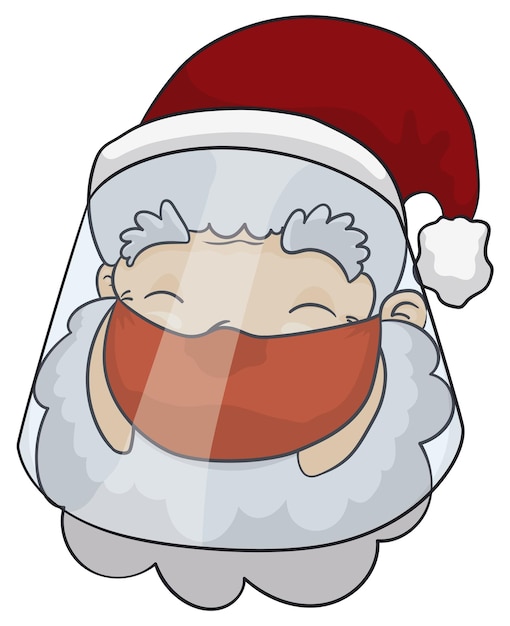 Glimlachende Kerstman met een half masker en gezichtsbeschermer die zorg en veiligheid bevordert tijdens Kerstmis