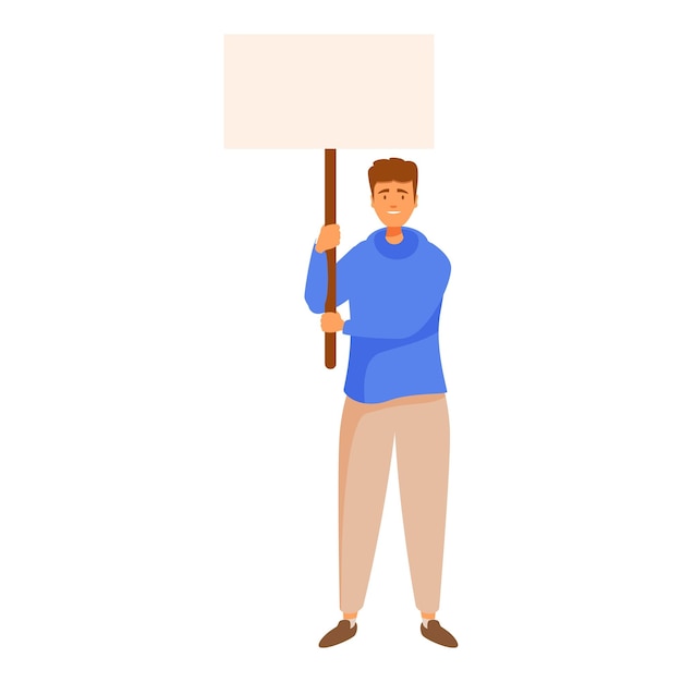 Glimlachende man met een leeg spandoek op een demonstratie van een politieke bijeenkomst