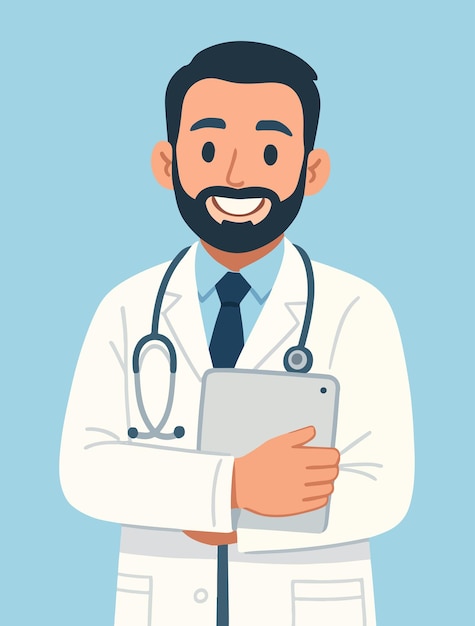 Glimlachende mannelijke dokter Vector illustratie in platte stijl