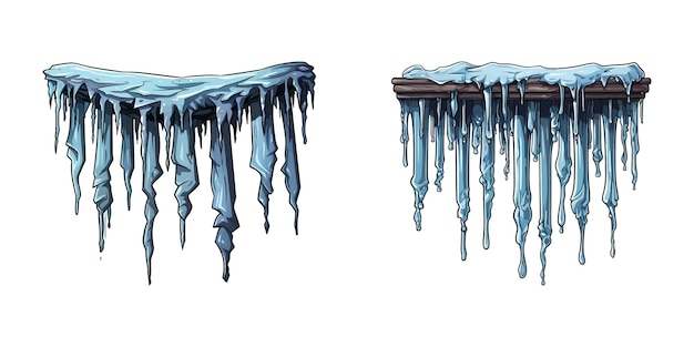 Vector glinting icicles hang from the rooftop vector illustration