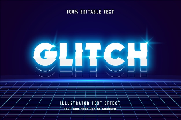 Vector glitch, 3d editable text effect. neon style