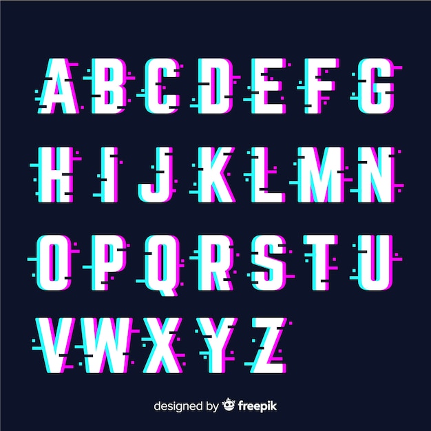 Vector glitch alphabet template