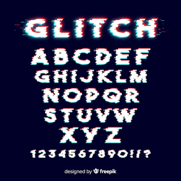 Vector glitch alphabet template