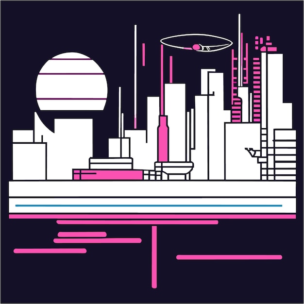 Vector glitch art meets cyberpunk cityscape