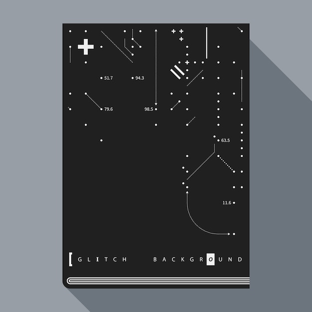 Glitch book cover/poster design template with simple geometric design elements.