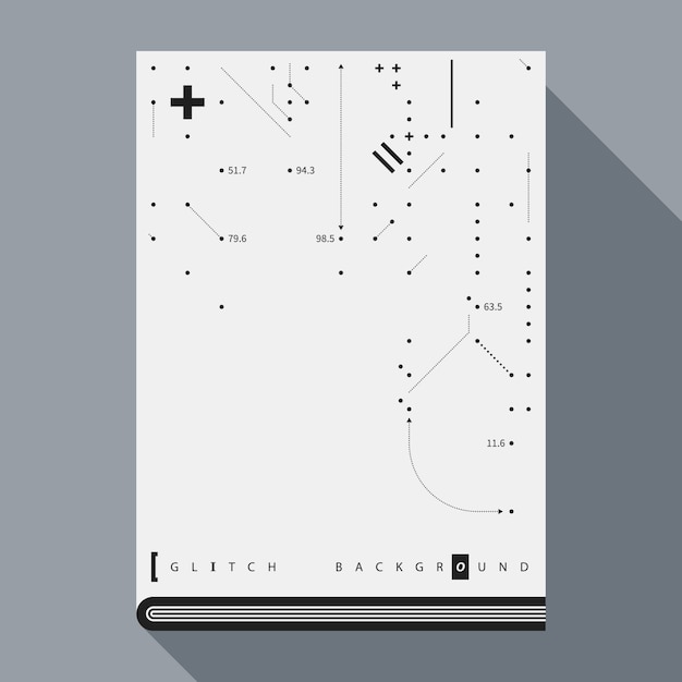 Glitch book cover/poster design template with simple geometric design elements.