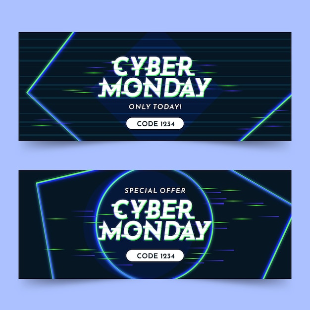 Vector glitch cyber monday banners