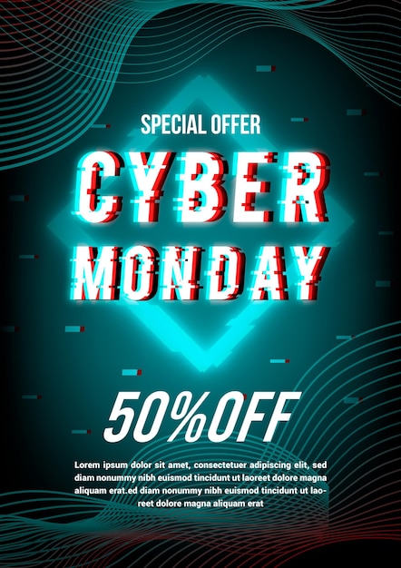 Vector glitch cyber monday flyer template