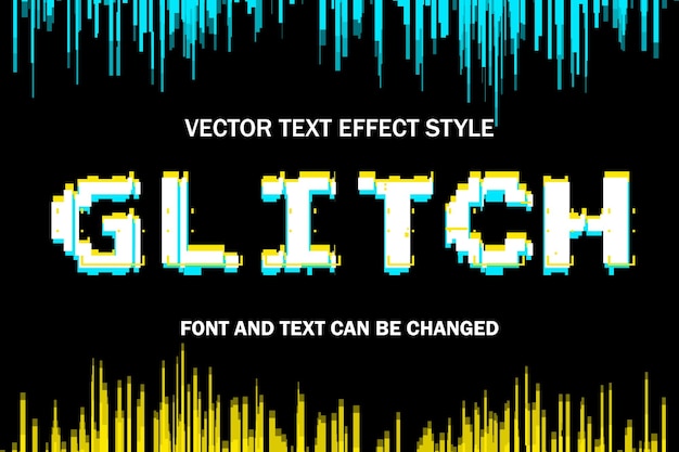 Glitch distort electric blue yellow 3d editabletext effect font style template